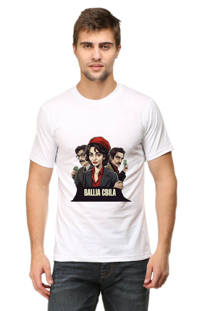 Men's Round Neck Half Sleeve T-Shirt with Money Heist Characters Design