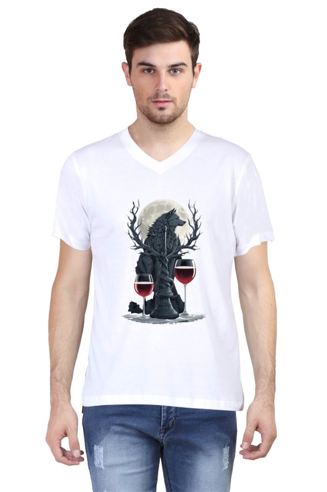 Men's V-Neck Half Sleeve T-Shirt with Game of Thrones Characters Design