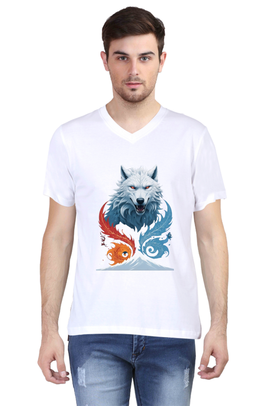 Men's V-Neck Half Sleeve T-Shirt with Game of Thrones Characters Design