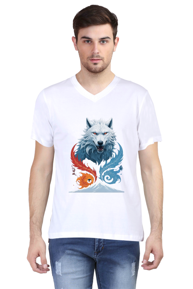 Men's V-Neck Half Sleeve T-Shirt with Game of Thrones Characters Design