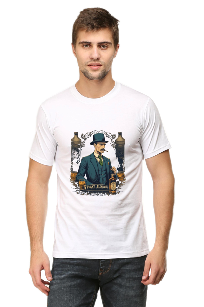 Men's Round Neck Half Sleeve T-Shirt with Peaky Blinders Design