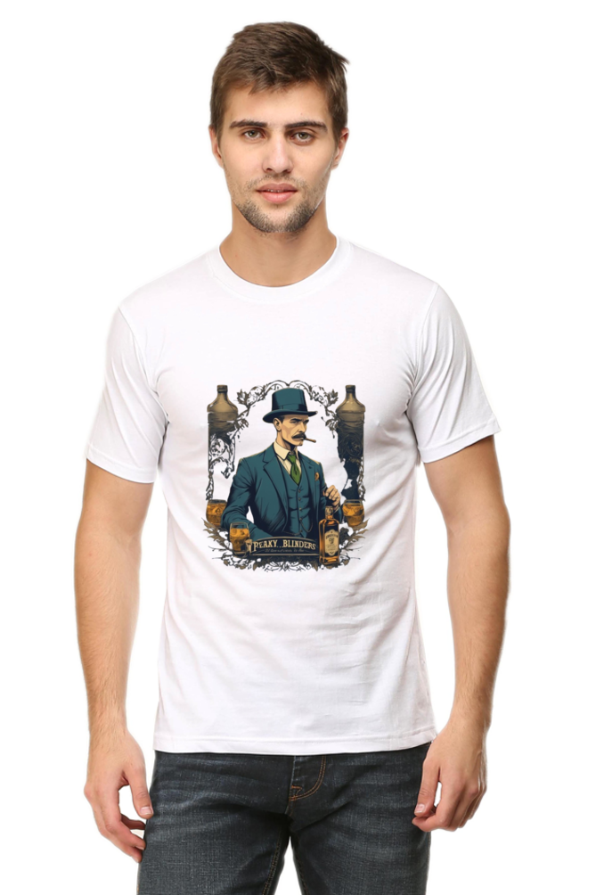 Men's Round Neck Half Sleeve T-Shirt with Peaky Blinders Design