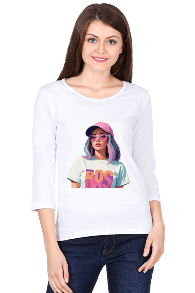 Female Round Neck Full Sleeve T-Shirt with Cool Lady Design