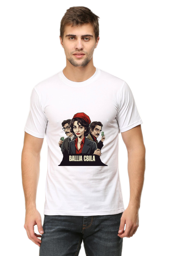 Men's Round Neck Half Sleeve T-Shirt with Money Heist Characters Design