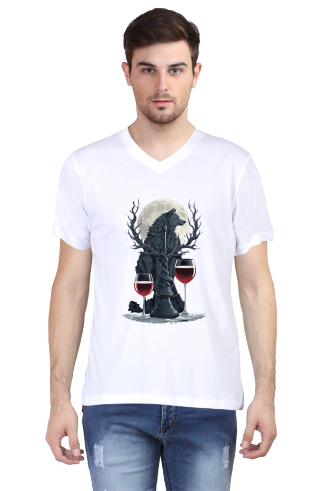 Men's V-Neck Half Sleeve T-Shirt with Game of Thrones Characters Design