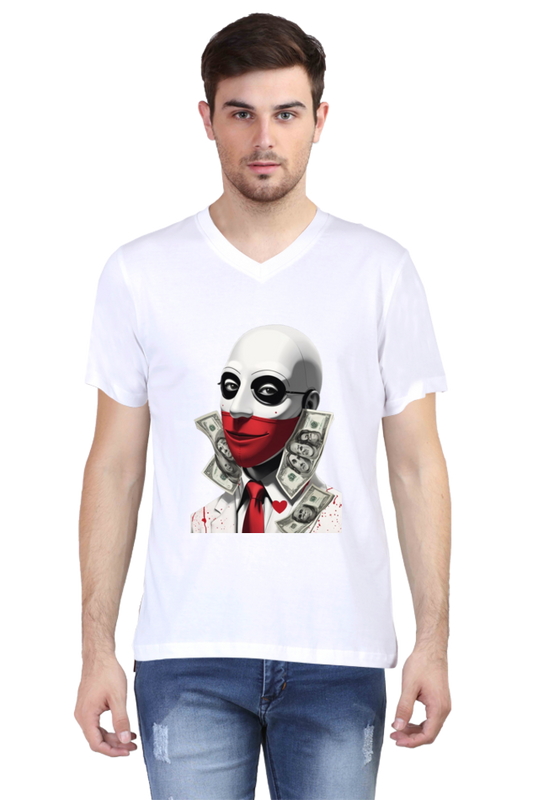 Men's V-Neck Half Sleeve T-Shirt with Money Heist Characters Design