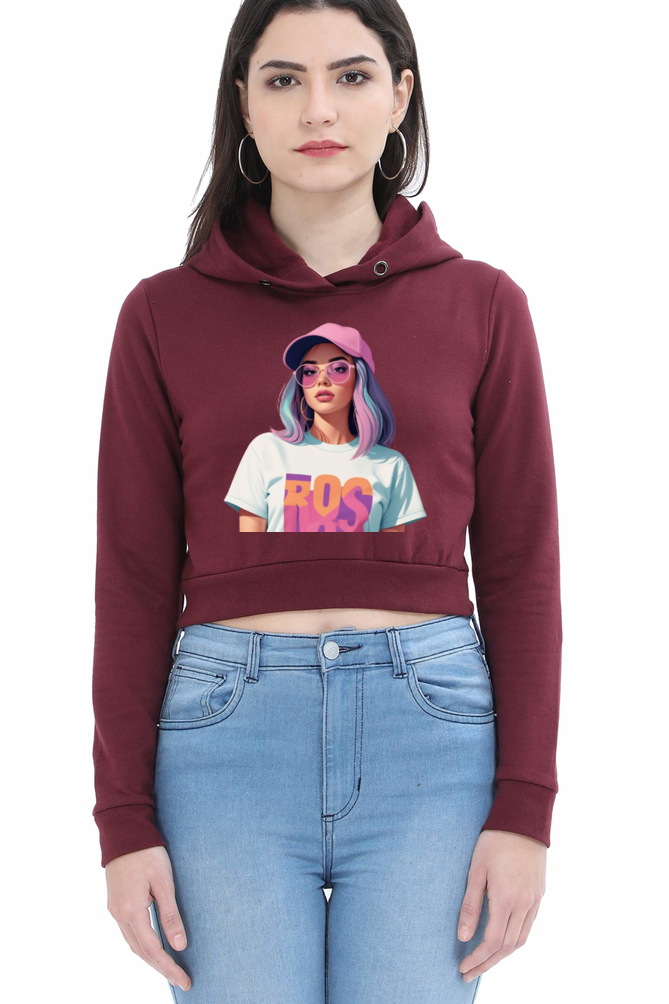 Stylish Female Crop Hoodie with Cool Lady Design