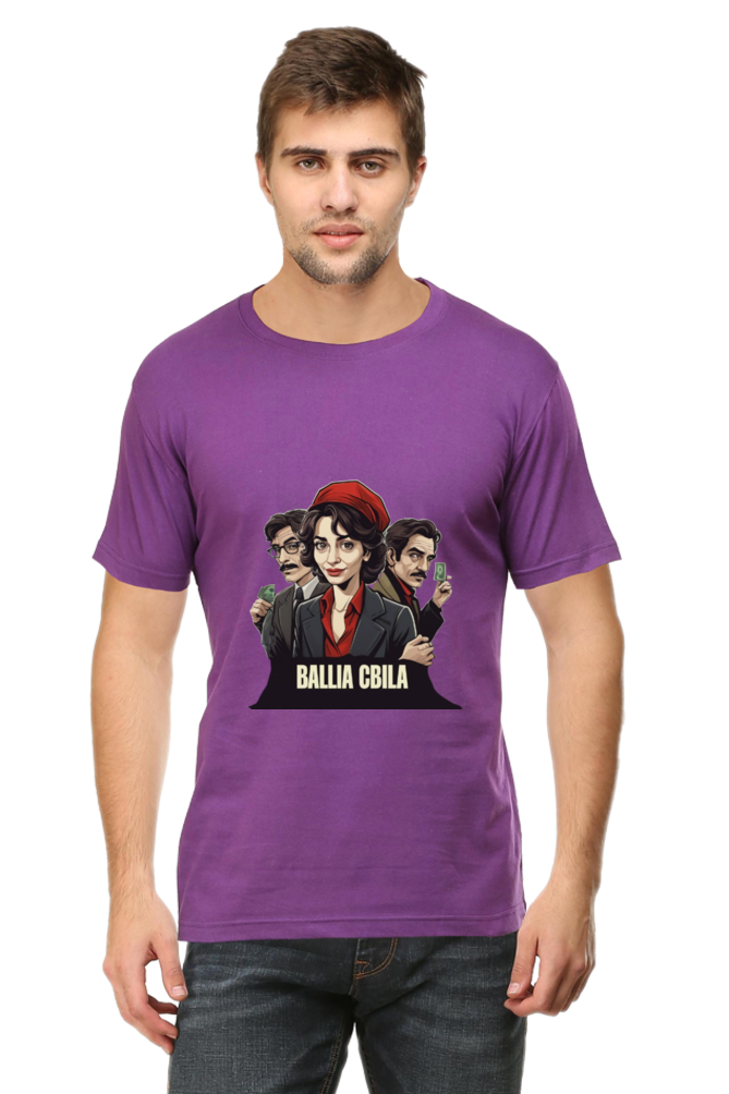 Men's Round Neck Half Sleeve T-Shirt with Money Heist Characters Design