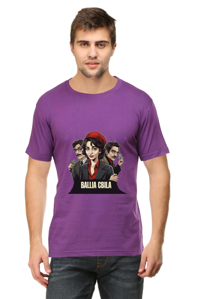 Men's Round Neck Half Sleeve T-Shirt with Money Heist Characters Design