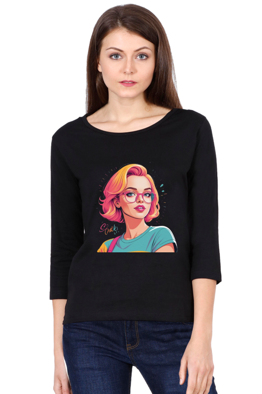 Female Round Neck Full Sleeve T-Shirt with Graceful Lady Design