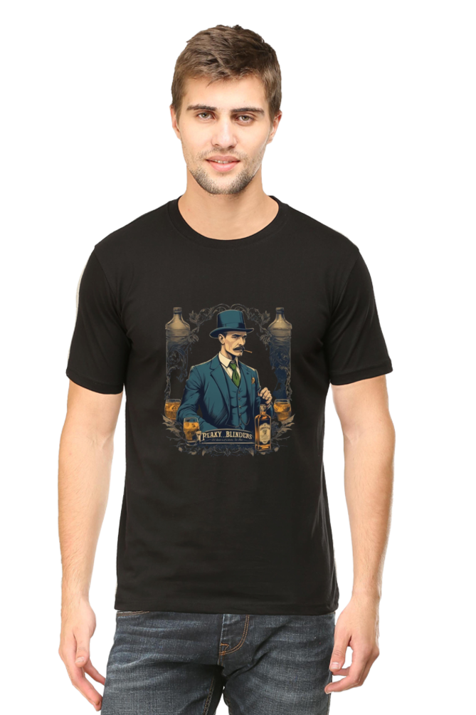 Men's Round Neck Half Sleeve T-Shirt with Peaky Blinders Design