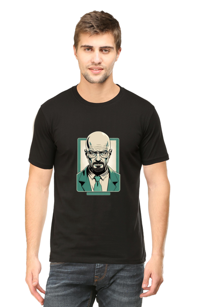 Men's Round Neck Half Sleeve T-Shirt with Breaking Bad Heisenberg Design