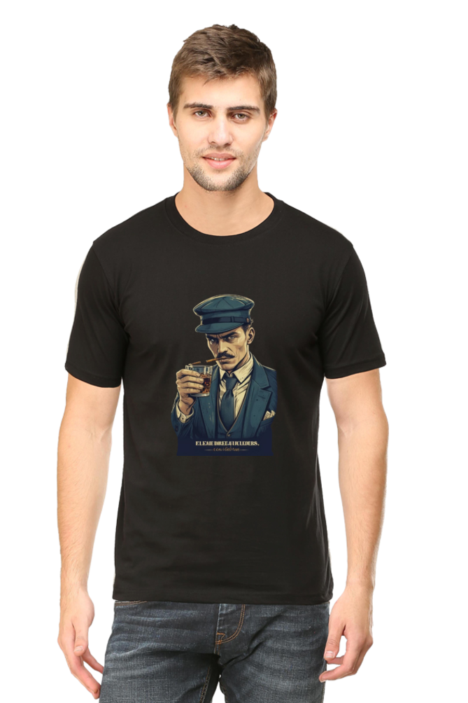 Men's Round Neck Half Sleeve T-Shirt with Peaky Blinders Design