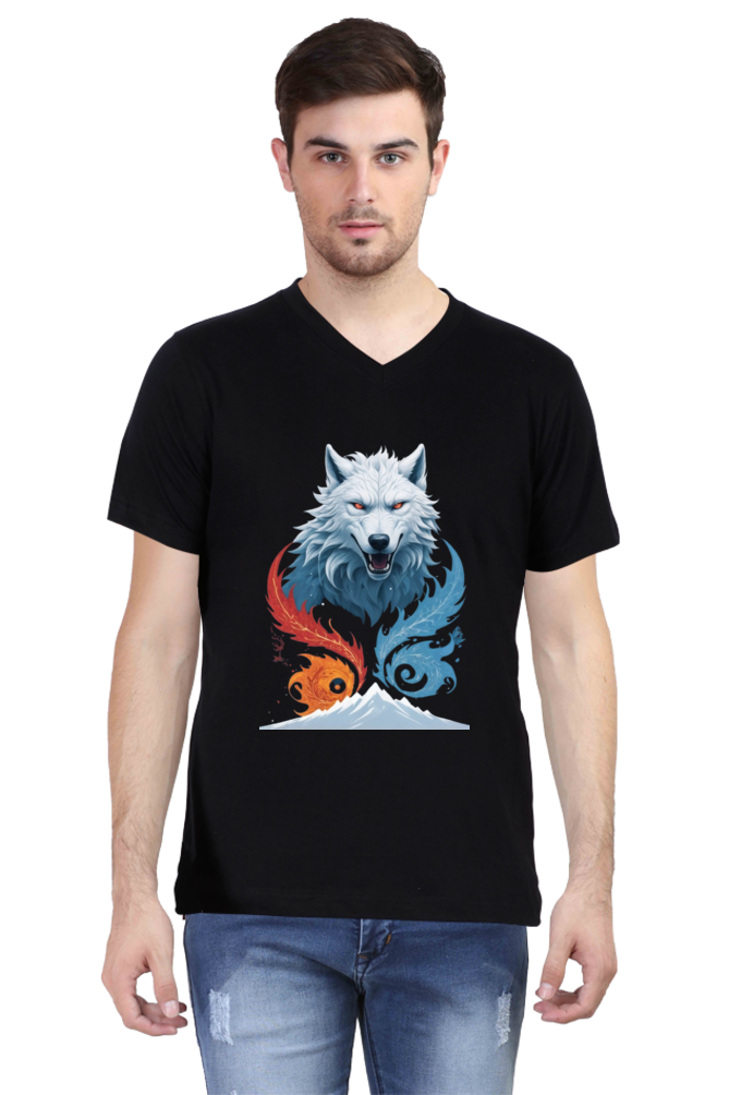 Men's V-Neck Half Sleeve T-Shirt with Game of Thrones Characters Design