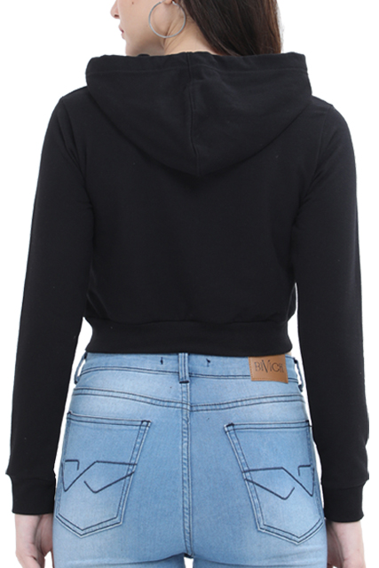 Stylish Female Crop Hoodie with Cool Lady Design