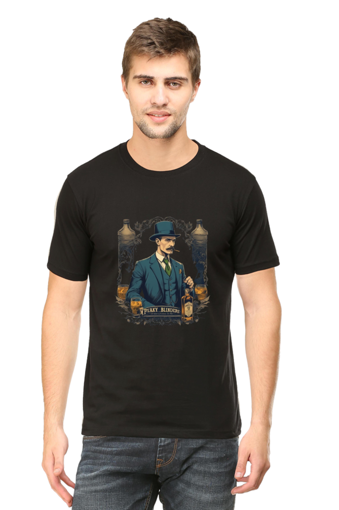 Men's Round Neck Half Sleeve T-Shirt with Peaky Blinders Design