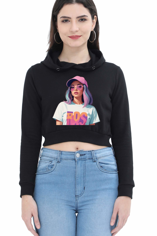 Stylish Female Crop Hoodie with Cool Lady Design