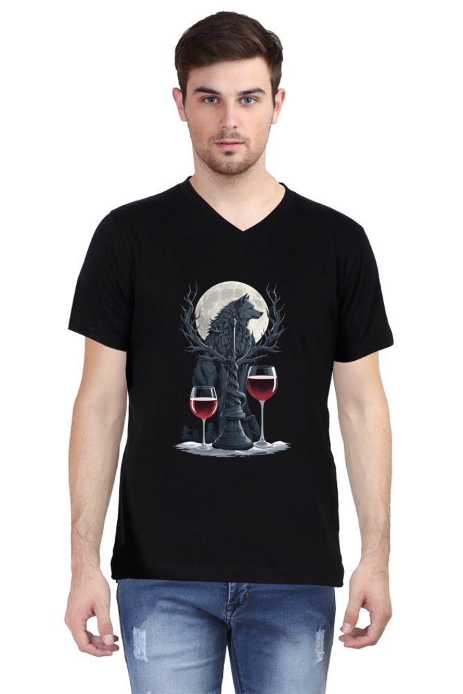 Men's V-Neck Half Sleeve T-Shirt with Game of Thrones Characters Design