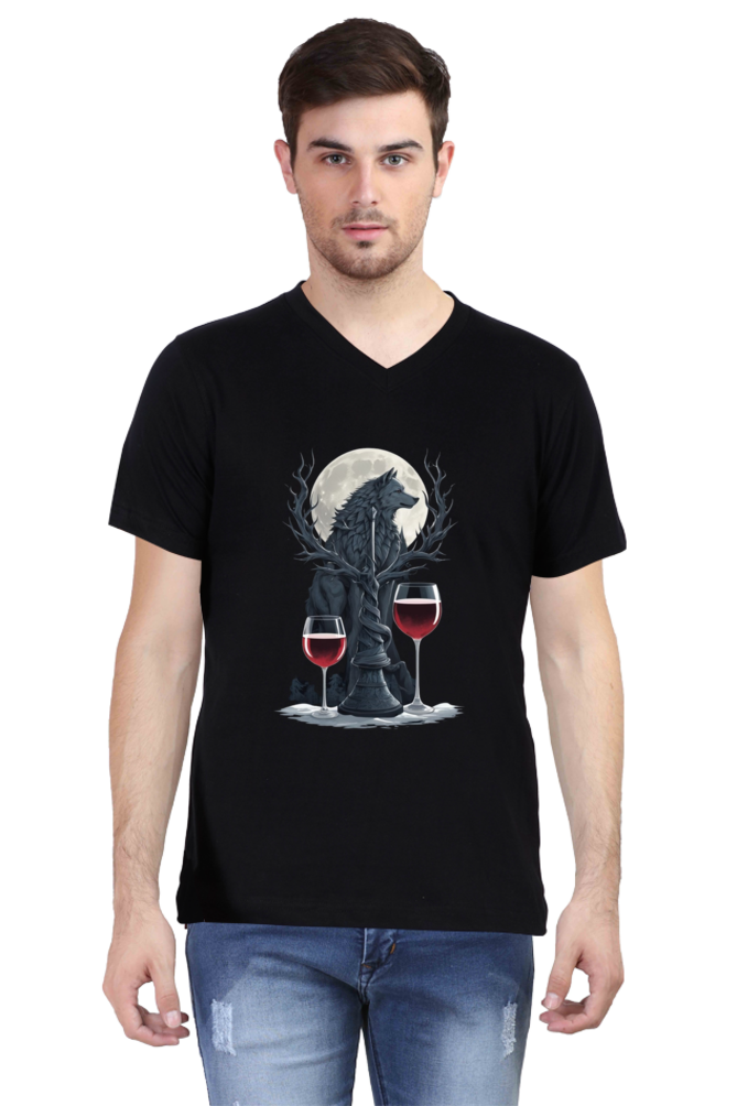 Men's V-Neck Half Sleeve T-Shirt with Game of Thrones Characters Design