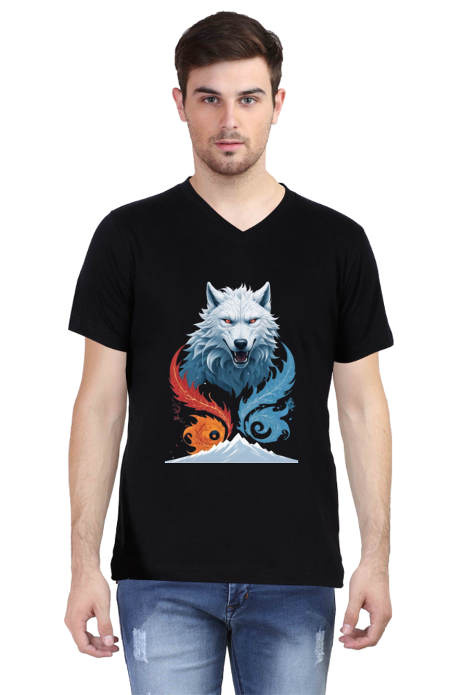 Men's V-Neck Half Sleeve T-Shirt with Game of Thrones Characters Design