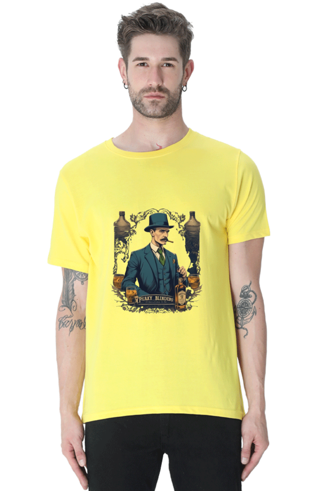 Men's Round Neck Half Sleeve T-Shirt with Peaky Blinders Design