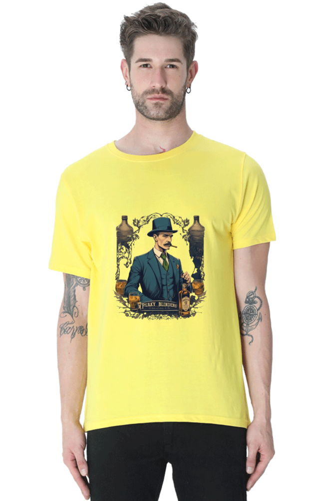 Men's Round Neck Half Sleeve T-Shirt with Peaky Blinders Design