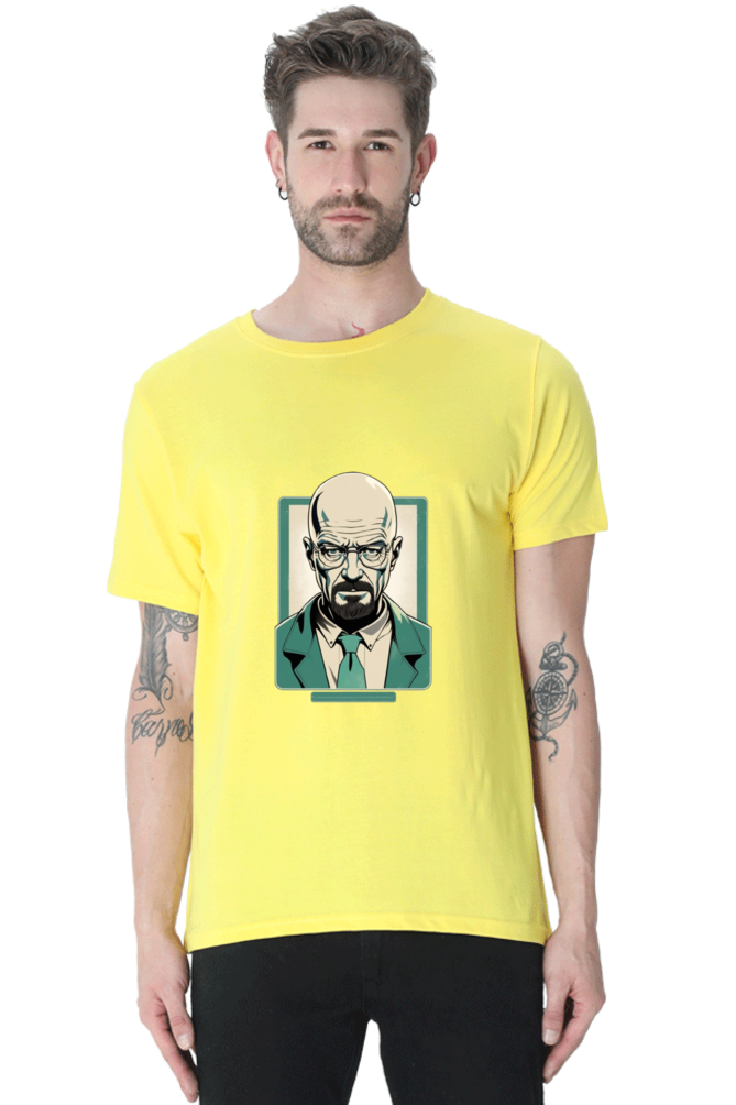 Men's Round Neck Half Sleeve T-Shirt with Breaking Bad Heisenberg Design