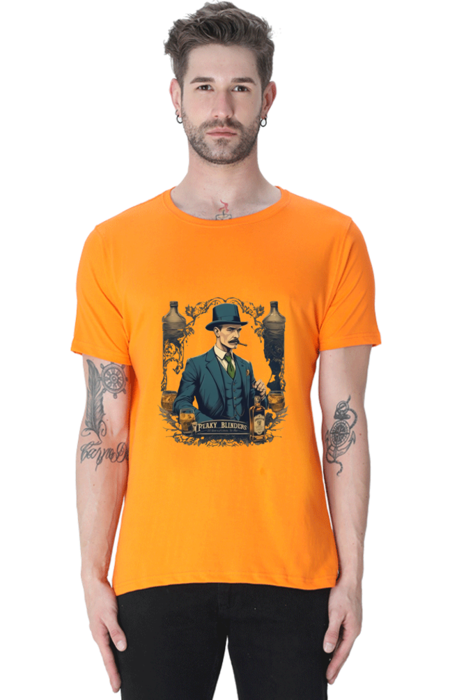 Men's Round Neck Half Sleeve T-Shirt with Peaky Blinders Design