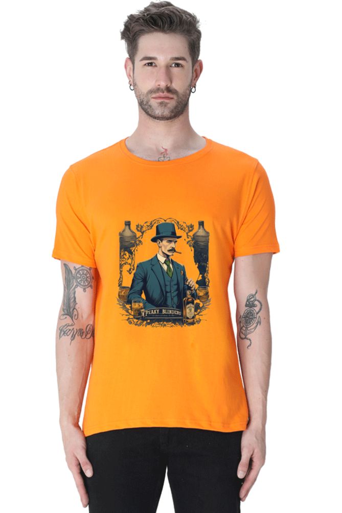 Men's Round Neck Half Sleeve T-Shirt with Peaky Blinders Design