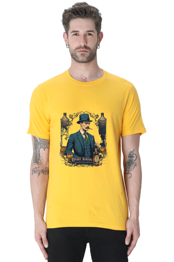 Men's Round Neck Half Sleeve T-Shirt with Peaky Blinders Design