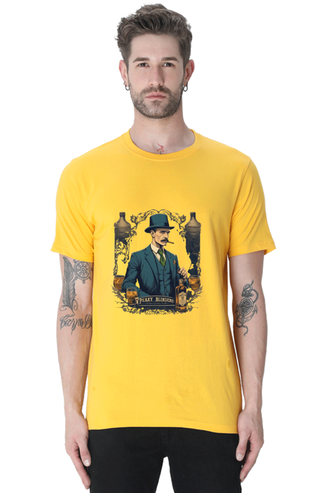 Men's Round Neck Half Sleeve T-Shirt with Peaky Blinders Design