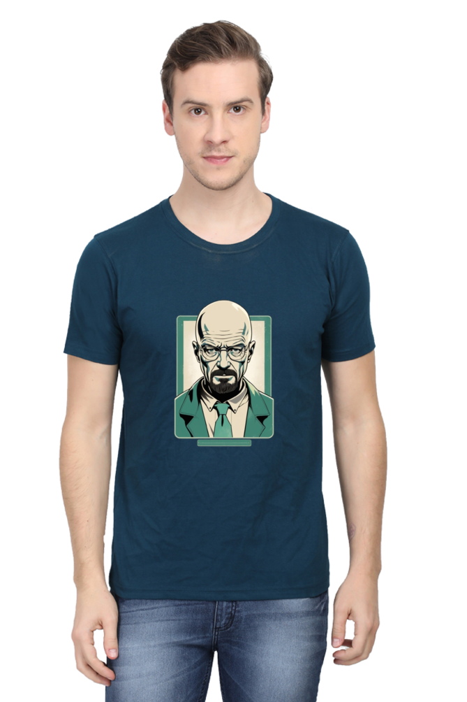 Men's Round Neck Half Sleeve T-Shirt with Breaking Bad Heisenberg Design