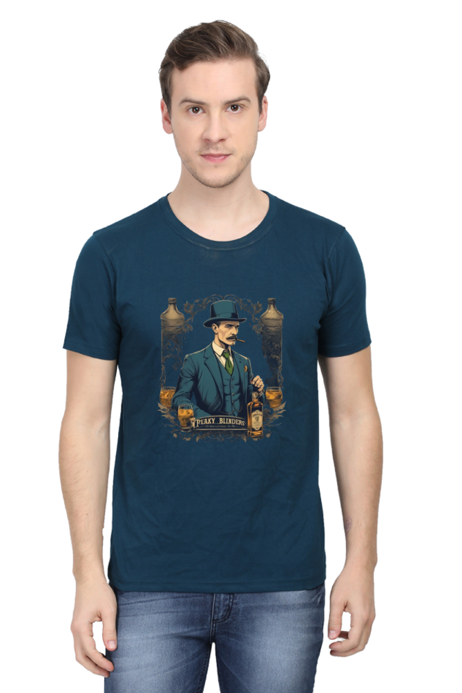 Men's Round Neck Half Sleeve T-Shirt with Peaky Blinders Design