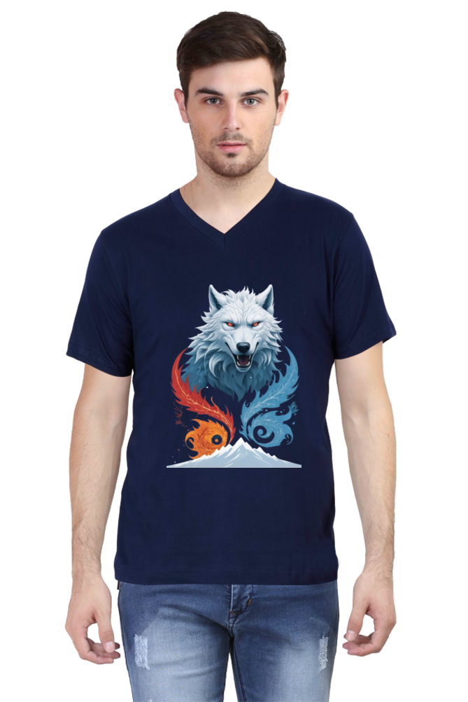 Men's V-Neck Half Sleeve T-Shirt with Game of Thrones Characters Design