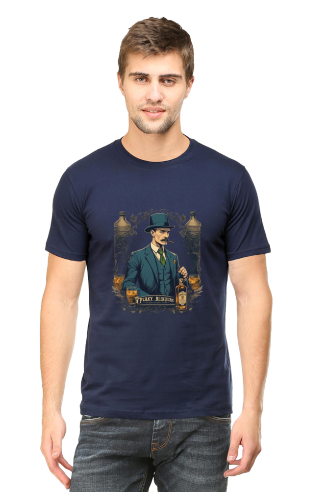 Men's Round Neck Half Sleeve T-Shirt with Peaky Blinders Design