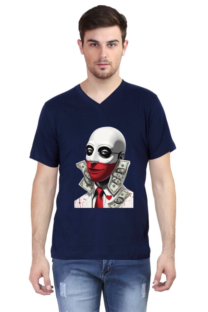 Men's V-Neck Half Sleeve T-Shirt with Money Heist Characters Design