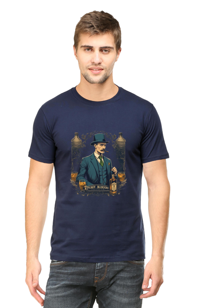 Men's Round Neck Half Sleeve T-Shirt with Peaky Blinders Design