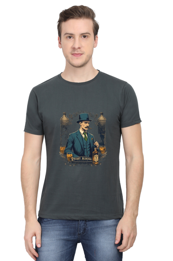 Men's Round Neck Half Sleeve T-Shirt with Peaky Blinders Design