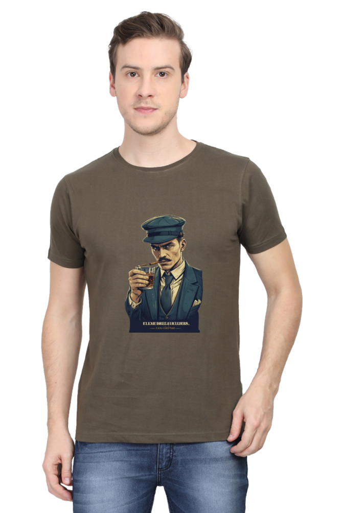 Men's Round Neck Half Sleeve T-Shirt with Peaky Blinders Design