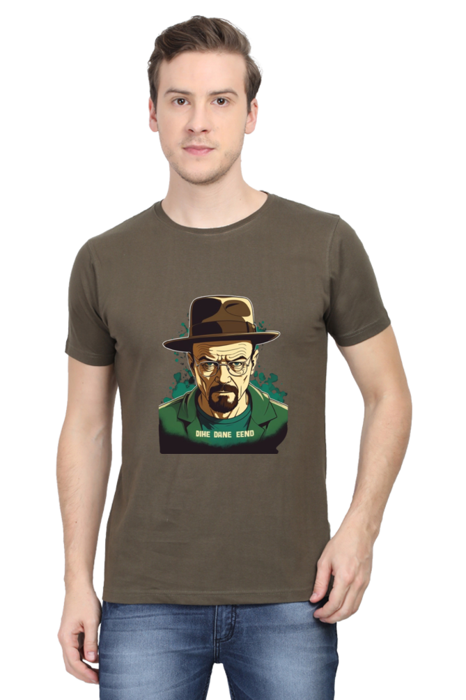 Men's Round Neck Half Sleeve T-Shirt with Breaking Bad Heisenberg Design