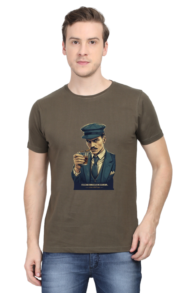 Men's Round Neck Half Sleeve T-Shirt with Peaky Blinders Design