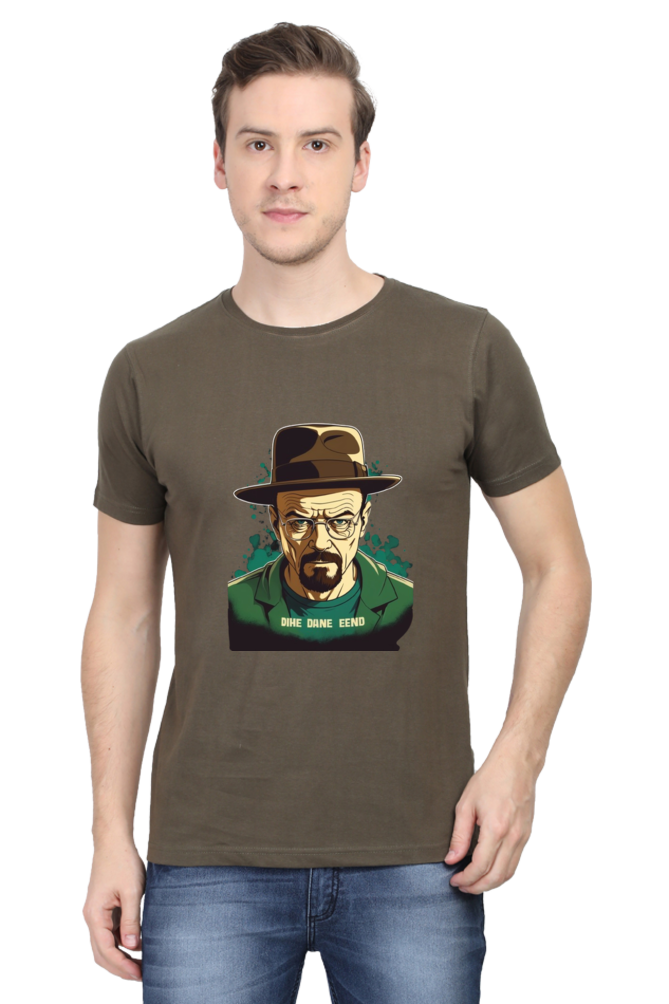 Men's Round Neck Half Sleeve T-Shirt with Breaking Bad Heisenberg Design