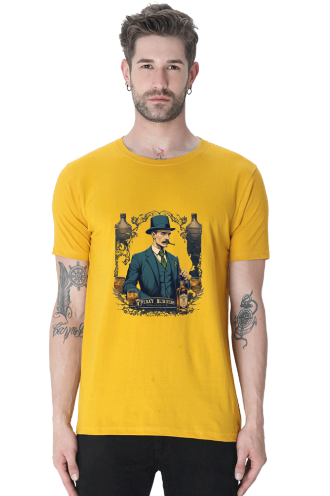 Men's Round Neck Half Sleeve T-Shirt with Peaky Blinders Design