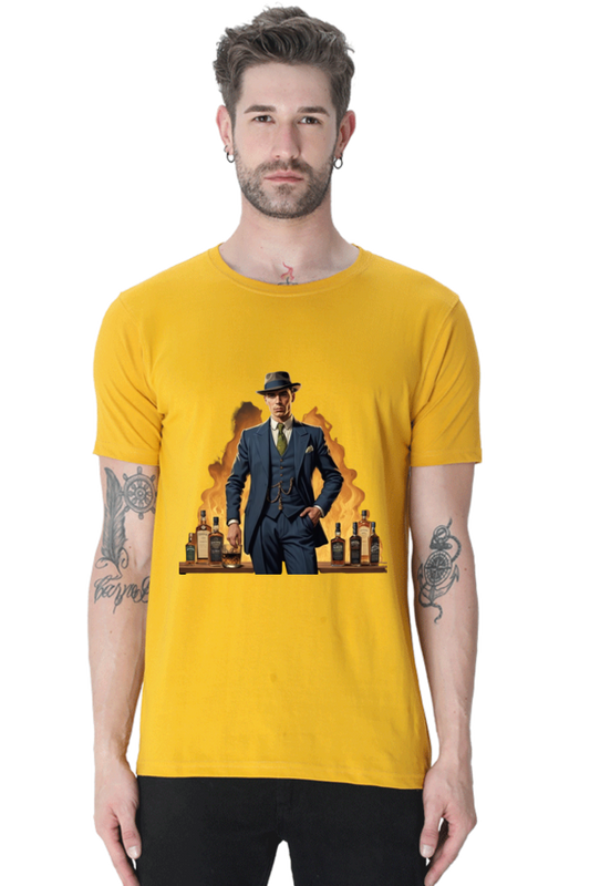 Men's Round Neck Half Sleeve T-Shirt with Peaky Blinders Design