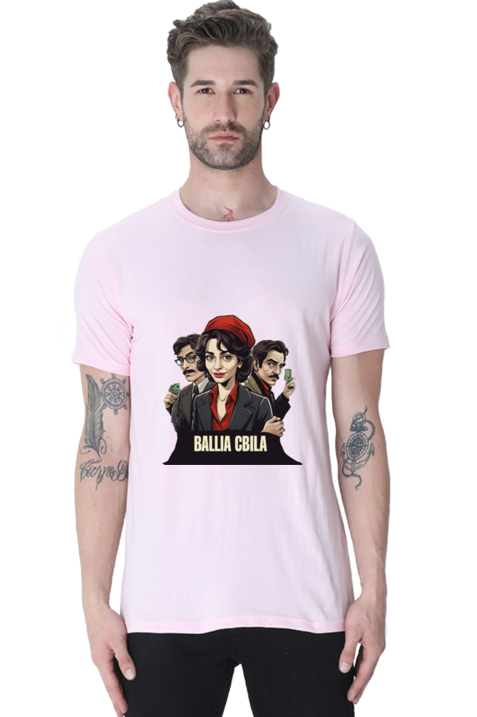 Men's Round Neck Half Sleeve T-Shirt with Money Heist Characters Design