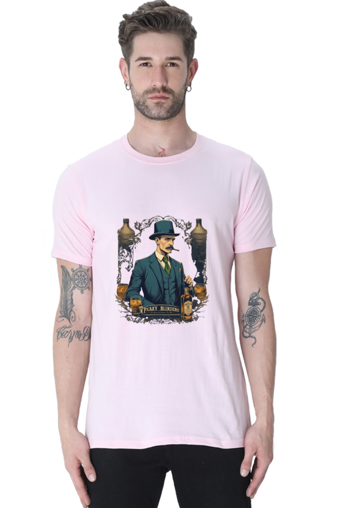 Men's Round Neck Half Sleeve T-Shirt with Peaky Blinders Design