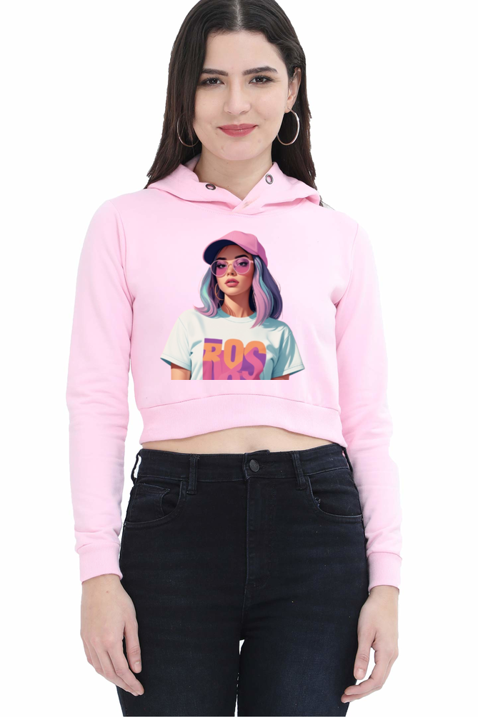 Stylish Female Crop Hoodie with Cool Lady Design