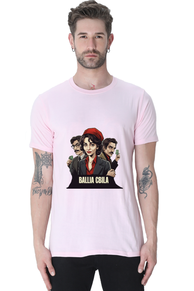 Men's Round Neck Half Sleeve T-Shirt with Money Heist Characters Design