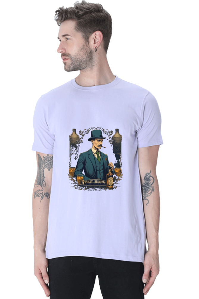 Men's Round Neck Half Sleeve T-Shirt with Peaky Blinders Design