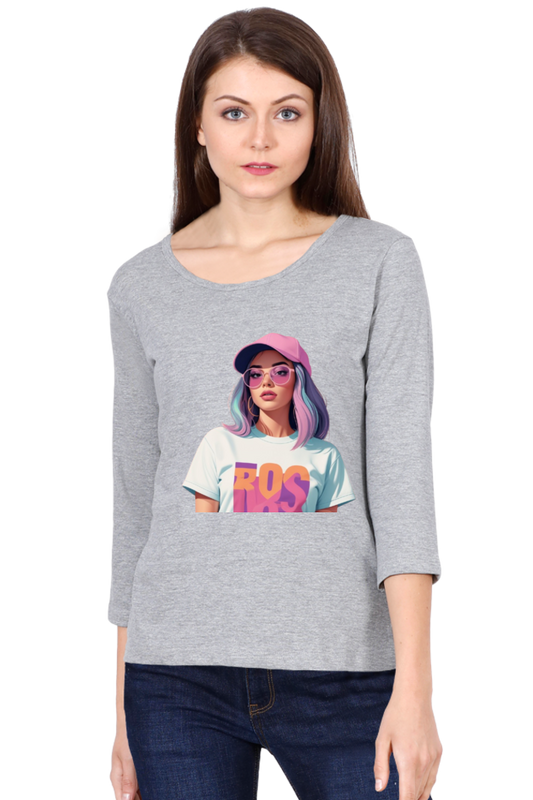 Female Round Neck Full Sleeve T-Shirt with Cool Lady Design